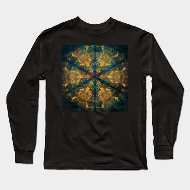 Abstract Tribal mandala in blue and gold Long Sleeve T-Shirt by hereswendy